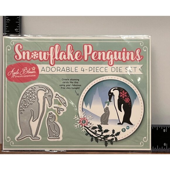 RARE Snowflake Penguins 4-Piece Die Set By Apple Blossom BABY PARENT MISTLETOE - Picture 1 of 2